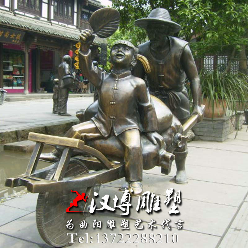 鸡公车铜雕,人物雕像,铸铜雕塑加工厂