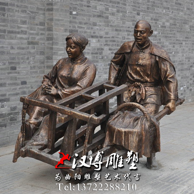 推车人物雕像,民俗小品雕塑,铜雕广场