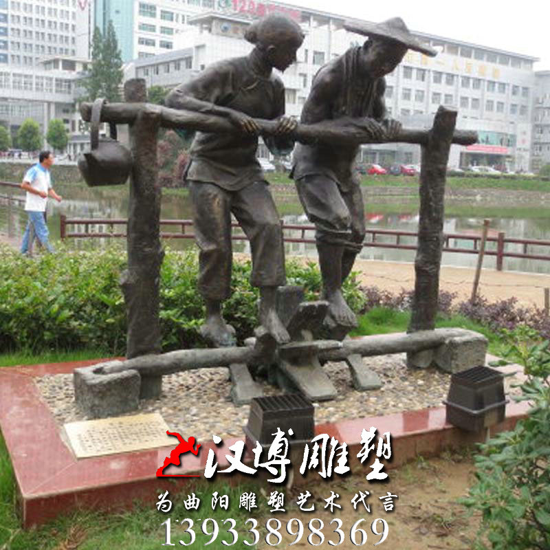 车水雕塑,人物雕像,玻璃钢铜雕