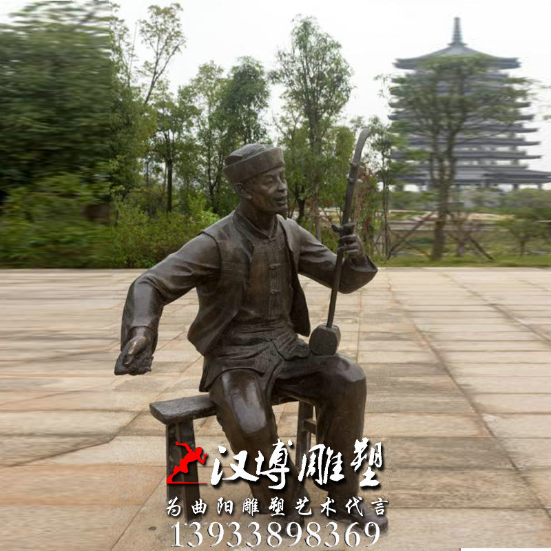 拉二胡人物雕像,玻璃钢铜雕,民俗民风雕塑