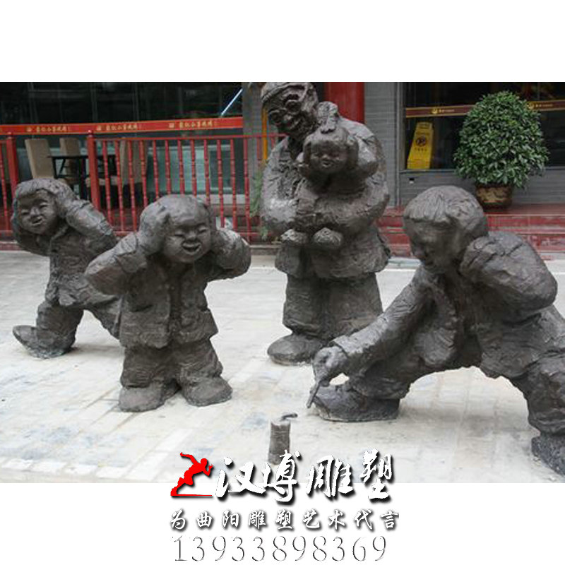 玻璃钢铜雕,放鞭炮人物雕像,园林景观雕塑