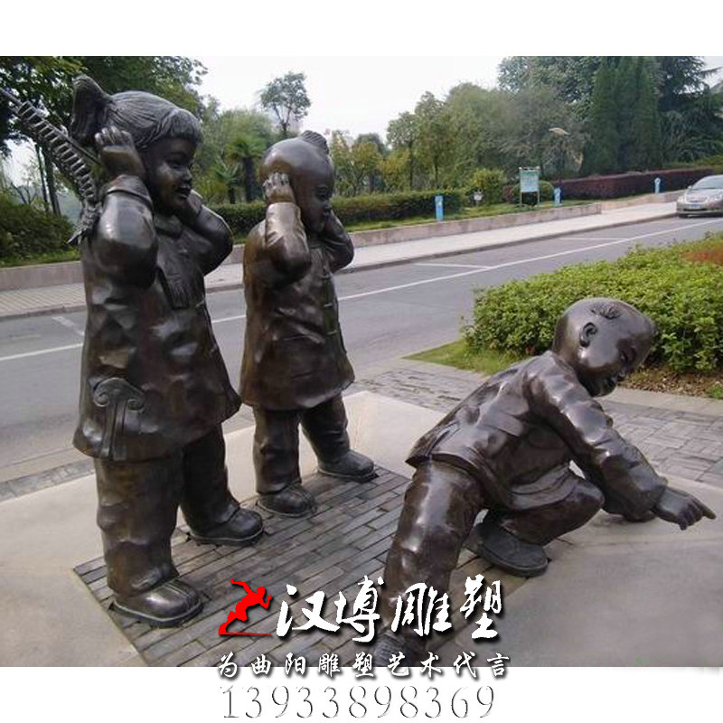 园林雕塑,玻璃钢铜雕,放鞭炮人物雕像