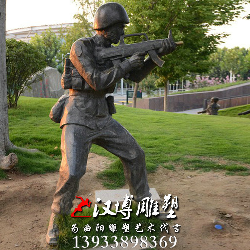射击士兵雕塑,军人人物雕像,玻璃钢铜雕