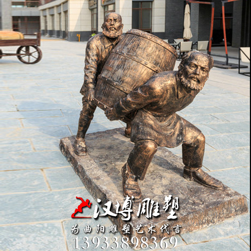 啤酒桶人物雕像,玻璃钢铜雕,酒文化雕塑