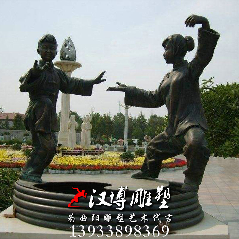 玻璃钢铜雕,打太极人物雕像,户外园林雕塑