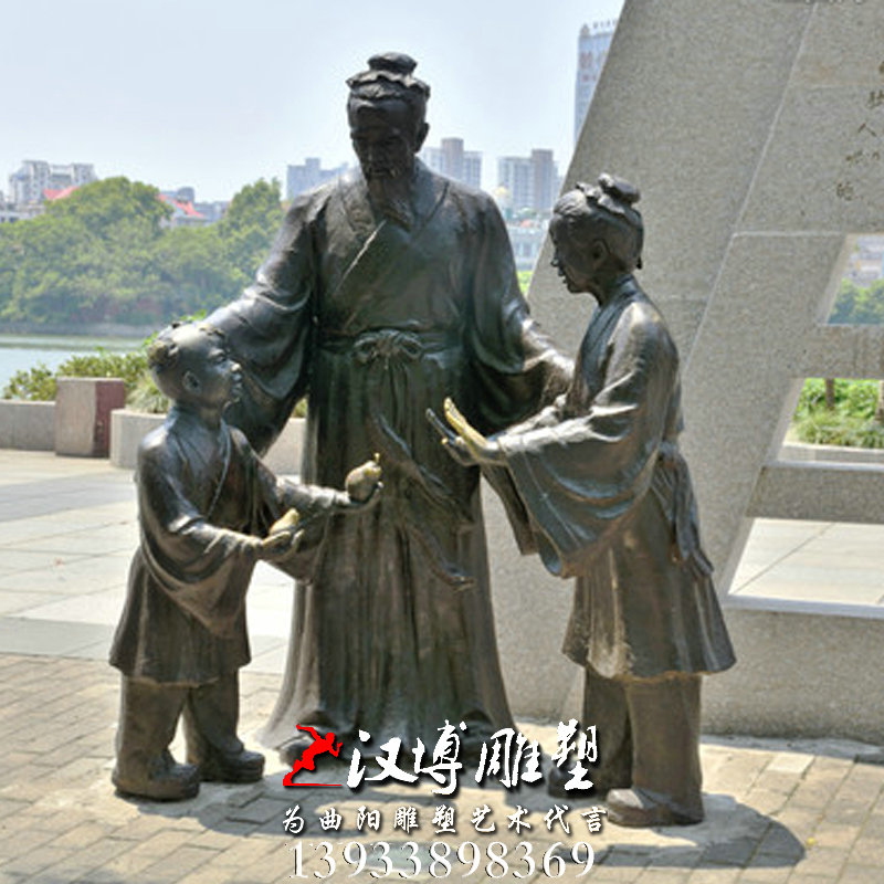 玻璃钢铜雕,孔融让梨人物雕像,园林景观雕塑