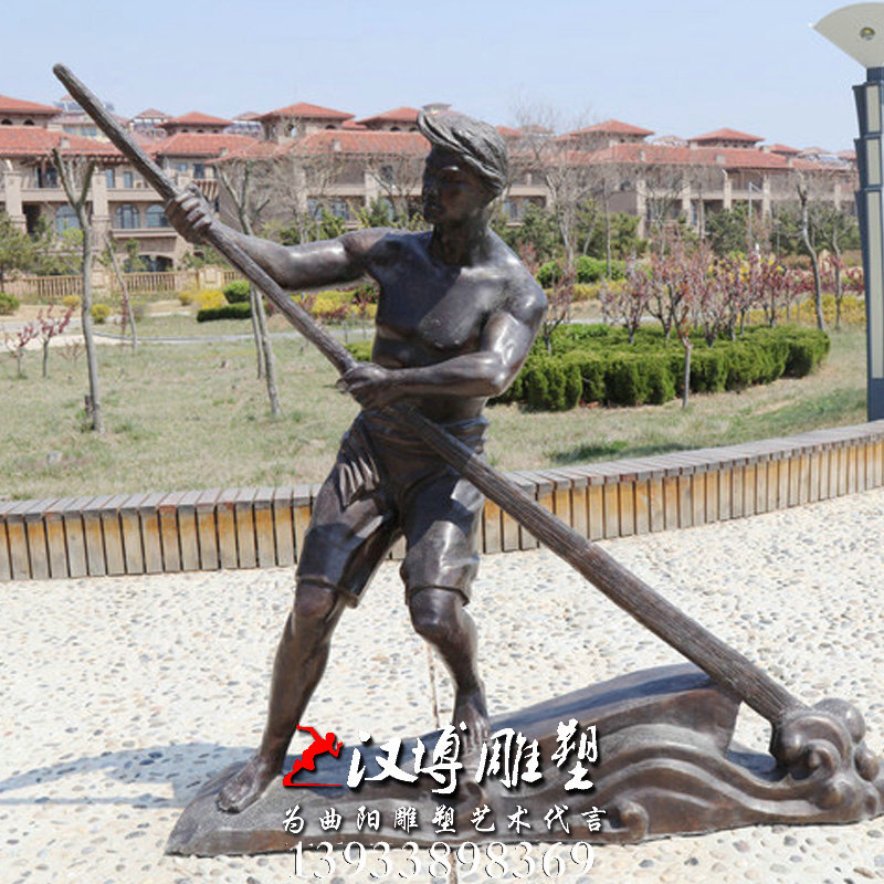 人物雕像,男子划船铜雕,户外雕塑