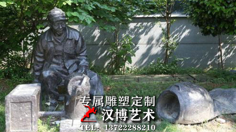 民俗手艺人物雕像,民间生活雕塑,爆米花铜雕