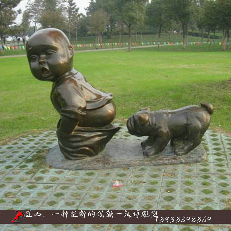 铸铜雕塑,小孩和小狗雕像,铸铜雕塑厂家