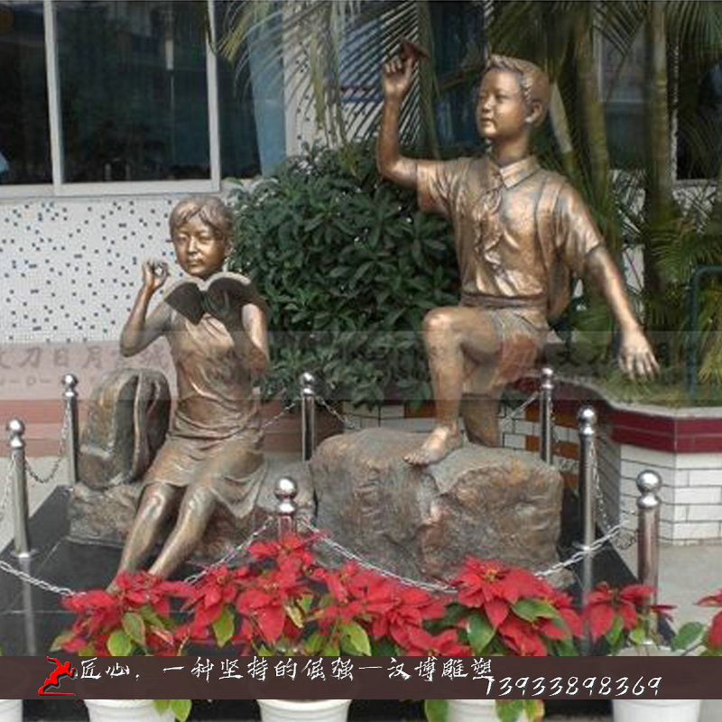 铸铜雕塑,童趣文化雕像,黄铜人物雕像