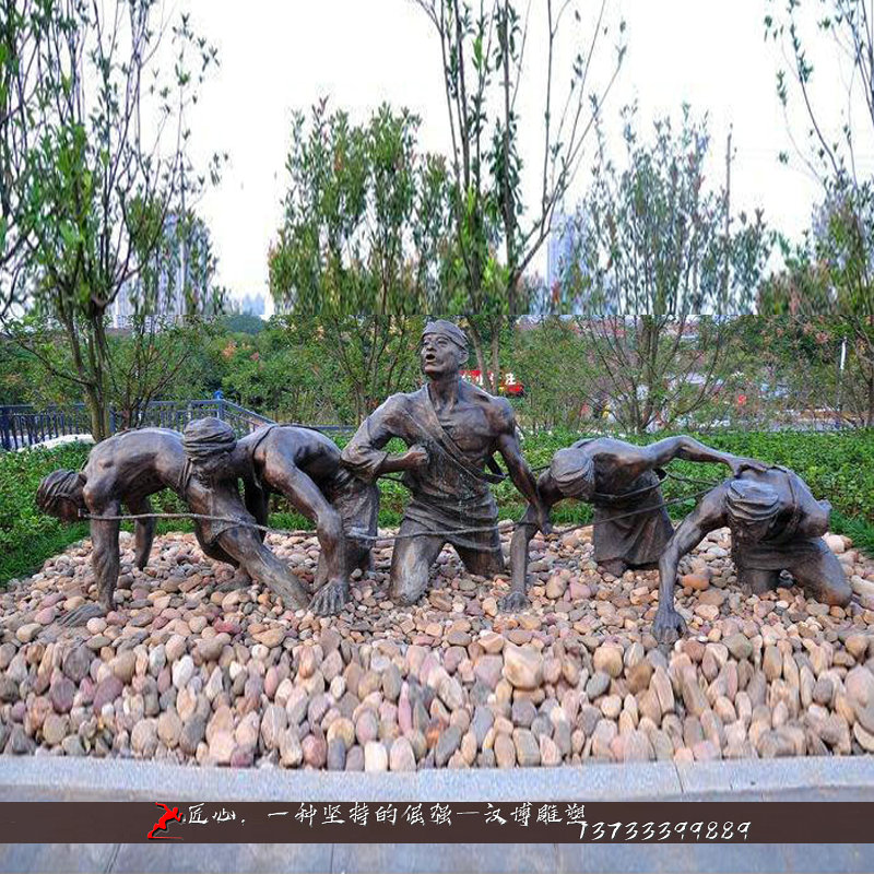 铸铜雕塑,人物铸铜雕像,纤夫主题铜雕