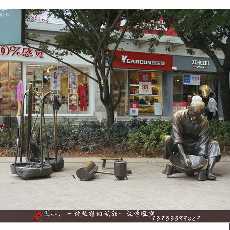 铸铜雕塑,商业街小品铜雕,纯铜人物雕像