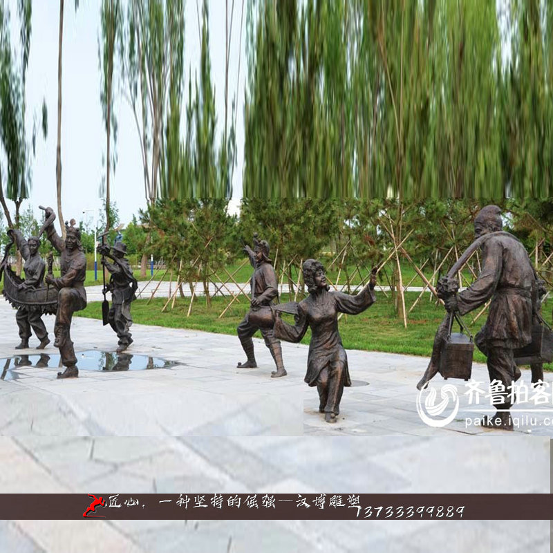 铸铜人物雕像,秧歌人物铜雕,纯铜雕塑