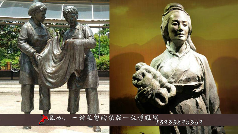 人物铸铜雕像,黄铜雕塑,纺织人物铜雕