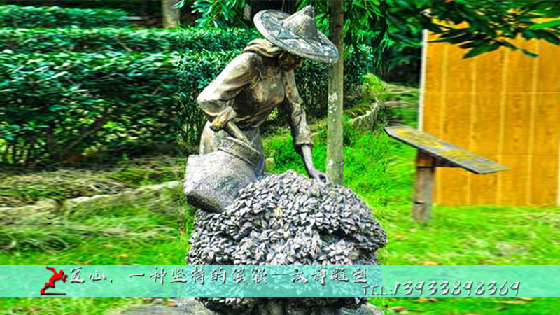 铸铜人物雕像,黄铜雕塑,采茶女铜雕