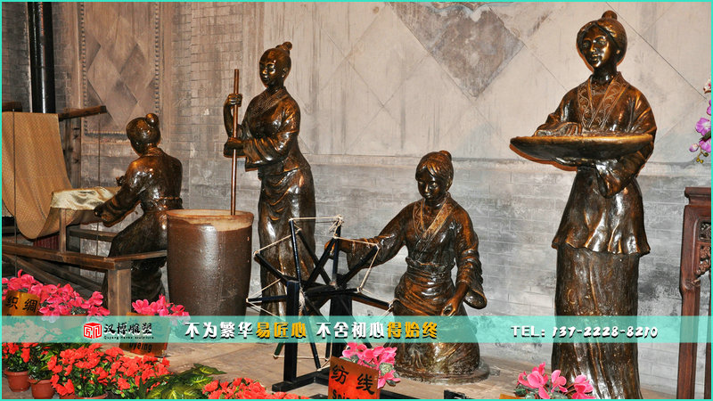 纺织人物铜雕,人物雕像定制,民俗雕塑